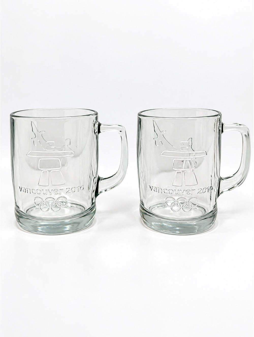 Vancouver 2010 Winter Olympics Glass Mugs Set of 2 Mascots Olympic Rings